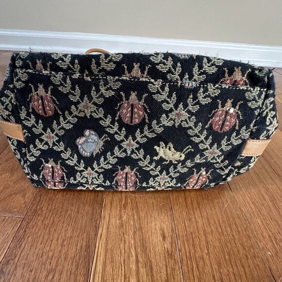 Vintage Talbots Tapestry Purse Travel Bag with Leather Handle Nature Ladybugs - Picture 4 of 6